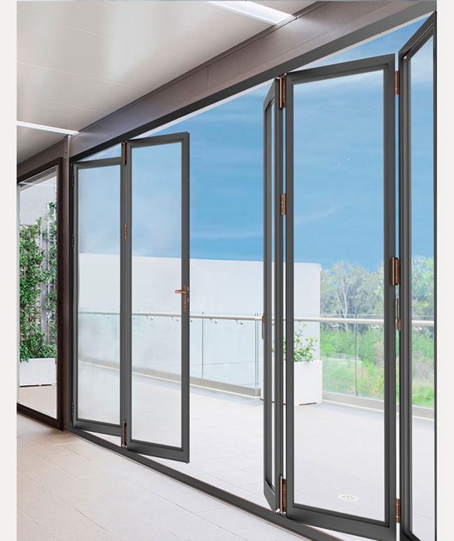 portes bifold en verre intérieures, porte bifold en aluminium de balcon, portes extérieures en verre bifold, diagramme 2 d'application de scène